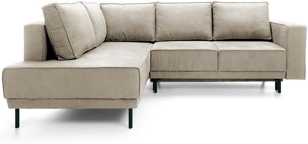 Ecksofa Rodario mit Schlaffunktion, Easy-Clean-Veloursbezug in Beige, linksseitig