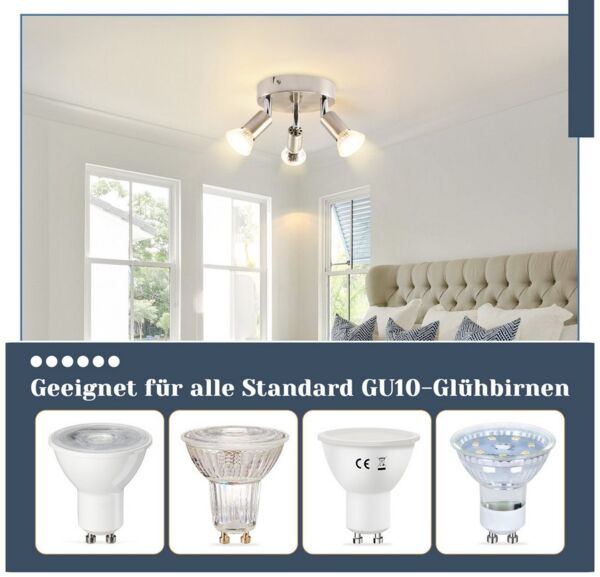 Nettlife Deckenstrahler Küchenlampe GU10 Rund Schlafzimmerlampe Modern Flurlampe Schwenkbar, Schwenkbar 350°, ohne Leuchtmittel, für Küchen Flur Schlafzimmer Wohnzimmer