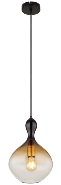 Pendelleuchte, Metall, Schwarz-Gold, Amber, D 23 cm