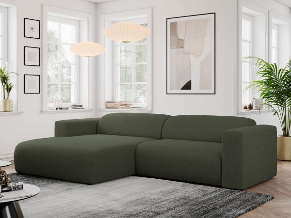 Ecksofa PASADENA, freistehendes Ecksofa, breite Armlehnen, Federsitz - links - Grün Boucle