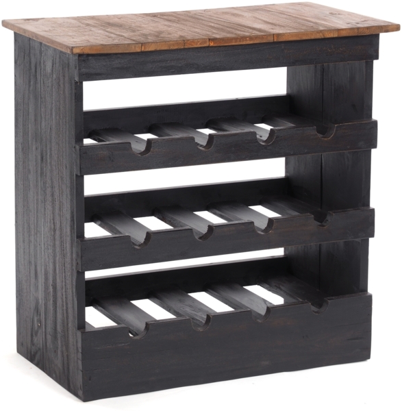 Flaschenregal RUSTIQUE Recyclingholz massiv, für 12 Flaschen, mit Ablagefläche 04 schwarz-natur