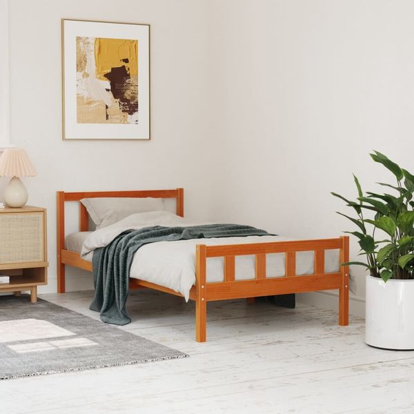 vidaXL Massivholzbett ohne Matratze Wachsbraun 75x190 cm Kiefernholz 844389
