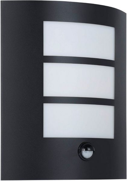 Eglo 99568 Wandleuchte CITY Stahl verzinkt schwarz / Kunststoff weiß L:23,5 11 H:26cm IP44 mit Sensor