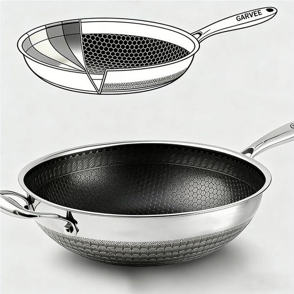 GarveeMore Bratpfanne 30cm Edelstahl Wok Pfanne 4L Bratpannen Kochpfanne