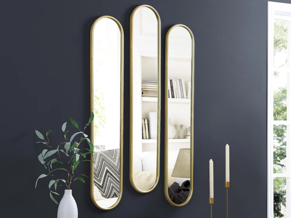 Vente-unique - 3er-Set Spiegel oval - 25 x 120 cm - Metall - Goldfarben - JAYLEN