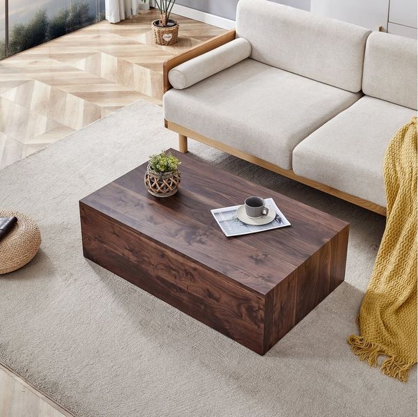 HAUSS SPOLE Couchtisch Rechteckdesign Silikonfüßen,Wohnzimmertisch Sofatisch in Nussbaumholz (90×50×30 cm, MDF, keine Montage erforderlich, stabile Struktur, rutschfeste Füße, infach zu reinigen, für Wohnzimmer), Kratzfeste Marmorimitat-Oberfläche, bis...