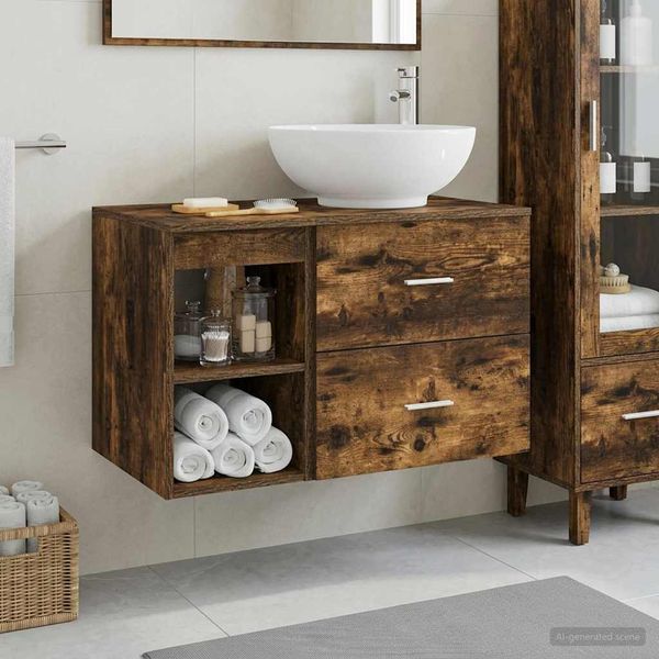 vidaXL Badezimmermöbel-Set 2 pcs Geräucherte Eiche Holzwerkstoff 3403916