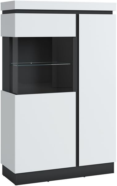 Stauraumvitrine >CAMPANIA< 2 Türen, Alpinweiß / Anthrazit Dekor - 104x164x40cm (BxHxT)