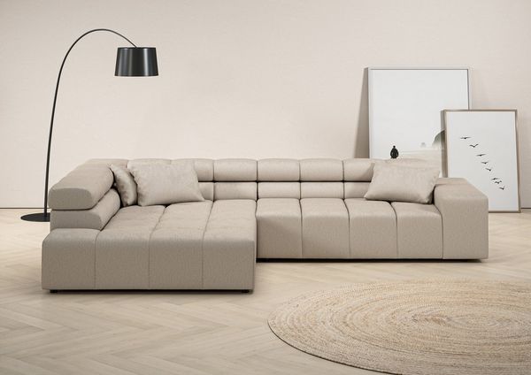 INOSIGN Ecksofa Ancona incl. Kopfteilverstellung, Zierkissen Breite 319cm, L-Form, wahlweise motorische Sitztiefenverstellung, auch in Cord + Easy Care