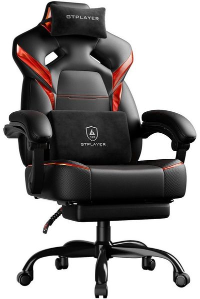 GTPLAYER Gaming-Stuhl Gamer Sessel Gamer Stuhl mit Fußstütze Lendenkissen Kopfstütze, Verstellbaren Armlehnen mit Fußstütze Gamingstuhl 150 Kg Drehbarer