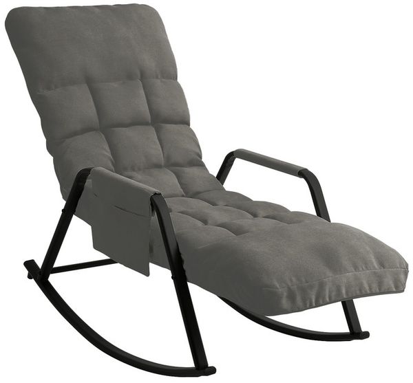 Home Nature Wohnkonzept Schaukelstuhl mit 5-fach verstellbarer Rückenlehne, Ergonomischer Relaxsessel, Lesesessel bis 160 kg, 104×56×93,5 cm, Feines Leinengewebe Dunkelgrau
