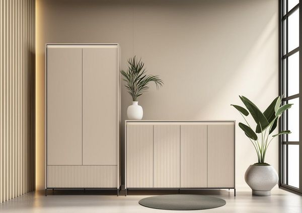 Compleo Schlafzimmer-Set 2X Schrank, 1x Kommode, Elegant und modern Set FLORE, Beige Möbelset