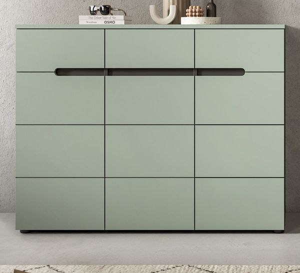 Inn. Furn Schuhkommode Cooper (Flur Kommode in Salbei Grün mit Grau, 120 x 94 cm), 3 Schubladen, 12 Fächer, Soft-Close-Funktion