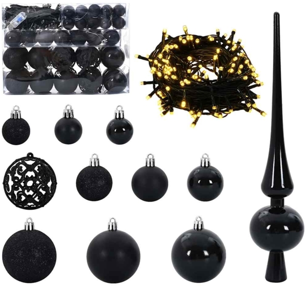 vidaXL Weihnachtskugel-Set mit 150 LEDs 61 pcs Schwarz Kunststoff 42018827
