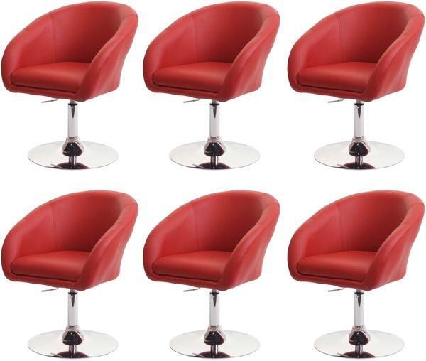 6er-Set Esszimmerstuhl HWC-F19, Küchenstuhl Drehstuhl Loungesessel, drehbar höhenverstellbar ~ Kunstleder rot