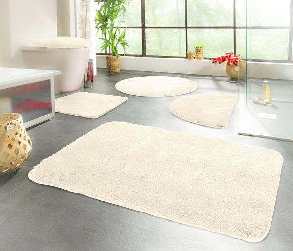 KiNZLER Badematte Chaozhou, Badvorleger, Badezimmer Teppich, Höhe 20 mm, rutschhemmend beschichtet, fußbodenheizungsgeeignet, Polyester, rechteckig, Badteppich, Uni Farben, weich, als rechteckig, rund & Set erhältlich