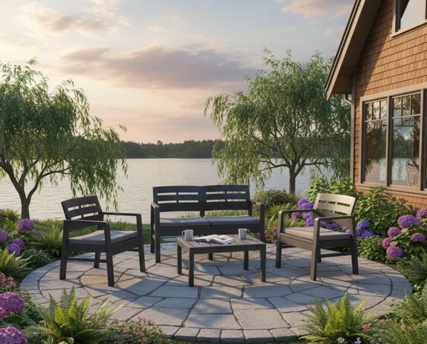 Dmora - Outdoor-Lounge-Set Massa, Gartenkomposition mit 2 Sesseln, 1 Sofa und 1 Couchtisch, Lounge für drinnen und draußen mit Kissen, 100% Made in Italy, Anthrazit