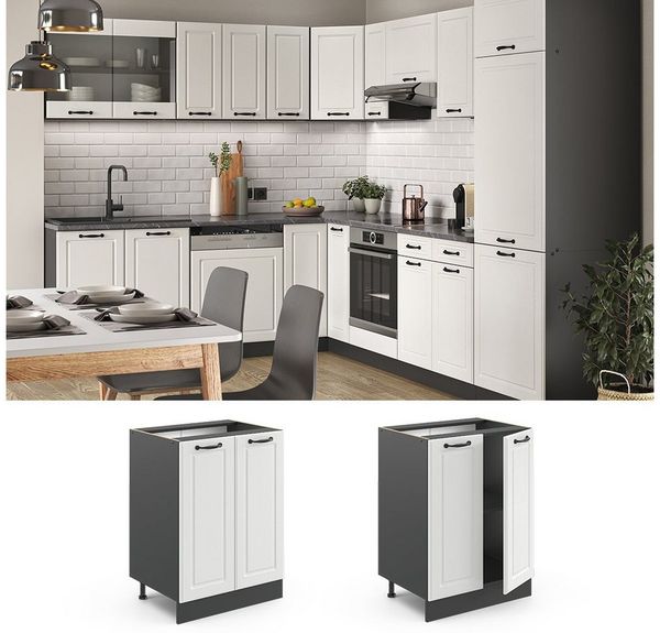 Küchenunterschrank R-Line Weiß Landhaus 60 cm ohne Arbeitsplatte Vicco Bild 2