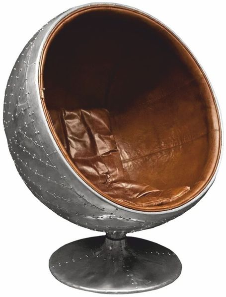 Casa Padrino Aluminium Leder Drehsessel Silber / Braun H. 120 cm - Aluminium Möbel