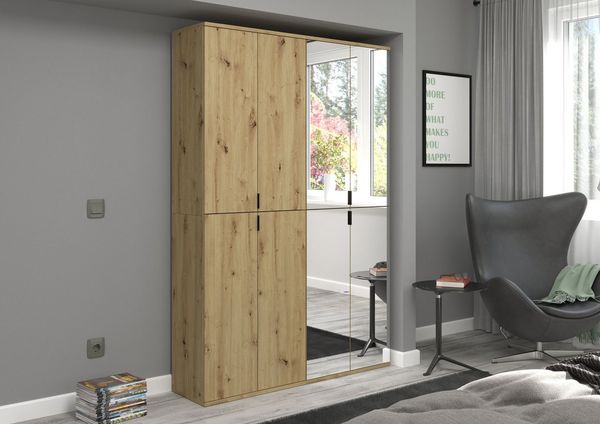 Home affaire Schuhschrank Trondheim, Höhe 193 cm, 4 Spiegeltüren, 9 Fächer, 7 Einlegeböden inkl. ausziehbarer Kleiderstange, Garderobenschrank, Kleiderschrank