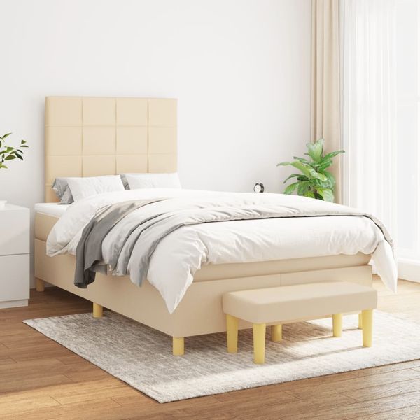 vidaXL Boxspringbett mit Matratze Stoff Creme 120x200 cm, Härtegrad: H2 [3137146]
