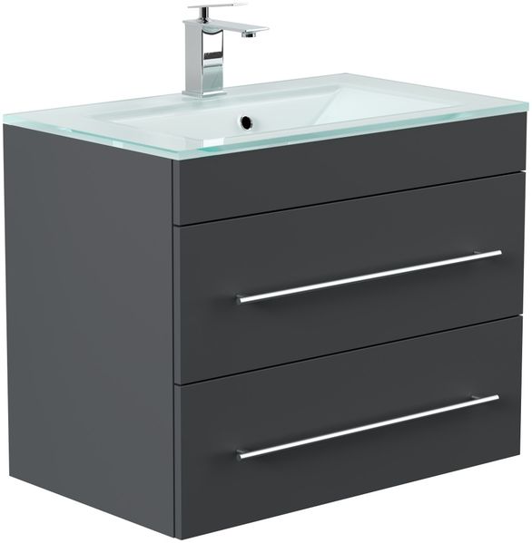 Badmöbel Vitro 750 mit Glaswaschbecken SoftClose grafit : Grafit