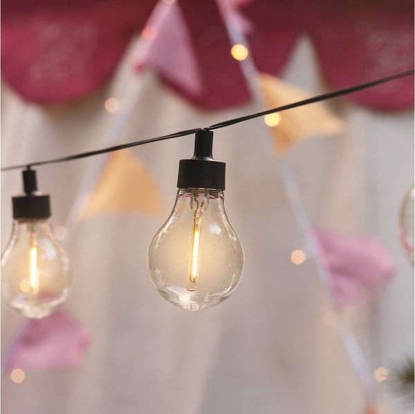 Lights4fun LED-Lichterkette 20er LED Solar Party Lichterkette Retro