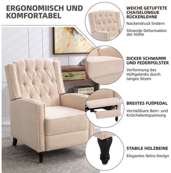 HomeMiYN Relaxsessel Relaxsessel liegefunktion Push Back Sessel Fernsehsessel Wohnzimmer, Verstellbar Bild 3