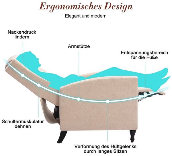 HomeMiYN Relaxsessel Relaxsessel liegefunktion Push Back Sessel Fernsehsessel Wohnzimmer, Verstellbar Bild 4