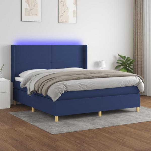 vidaXL Boxspringbett mit Matratze & LED Stoff Blau 180 x 200 cm, Härtegrad: H2 [3138739]