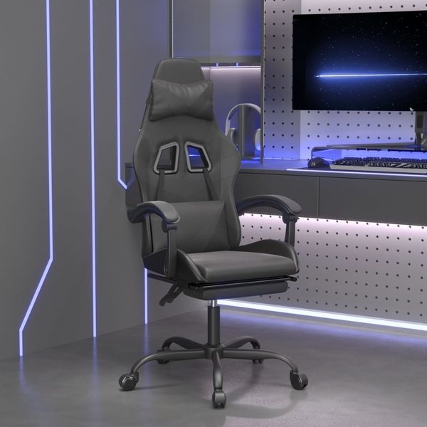 vidaXL Gaming-Stuhl mit Fußstütze Drehbar Schwarz Kunstleder 349563