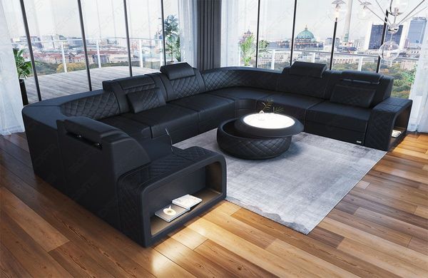 Sofa Dreams Wohnlandschaft Ledersofa Foggia U Form Mini, Designersofa, Sofa mit Licht und USB