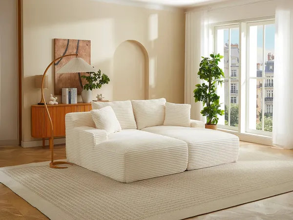 Vente-unique - DONILIA Sofa Samt Beige - B 160 cm x H 72 cm x L 200 cm