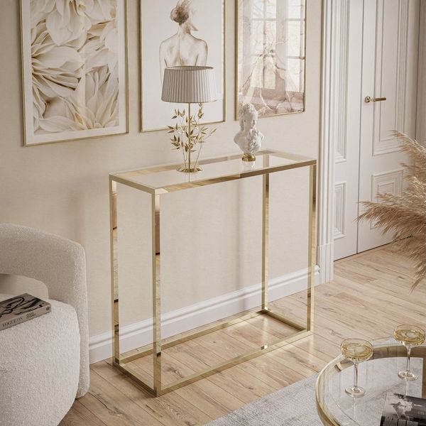 Lookway Konsolentisch MODERN GLASS mit goldfarbenem, verchromtem Gestell (1x Konsole), Breite 80/100 cm