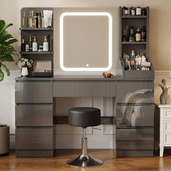 HOMALL Schminktisch Schminktisch Spiegel und LED Mit 7 Schubladen 8 Ablagefächern (GroBe: 110*40*139 cm Einstellbare drei Farbtemperaturen, um thr perfektes Make-up zu prasentieren)