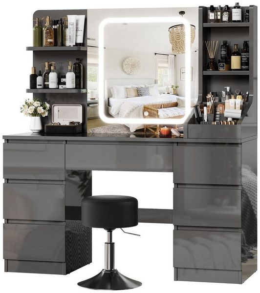 HOMALL Schminktisch Schminktisch Spiegel und LED Mit 7 Schubladen 8 Ablagefächern ostern (GroBe: 110 40*139 cm Einstellbare drei Farbtemperaturen, um thr perfektes Make-up zu prasentieren ostern geschenke)