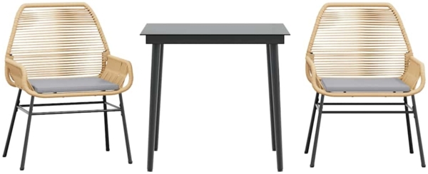 vidaXL 3-tlg. Garten-Essgruppe mit Kissen Braun Poly Rattan Glas 3334471