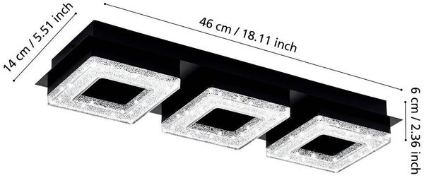 Eglo 99325 Deckenleuchte FRADELO 1 LED 3X4W Stahl, Kunststoff schwarz, Kristall klar L:46cm B:14cm H:6cm 3000K