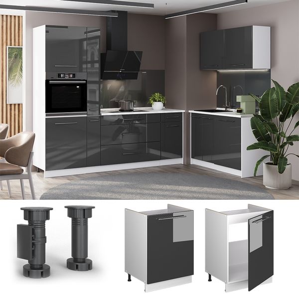 Spülenunterschrank Fame-Line Anthrazit Hochglanz/Weiß 60 cm Vicco Bild 4