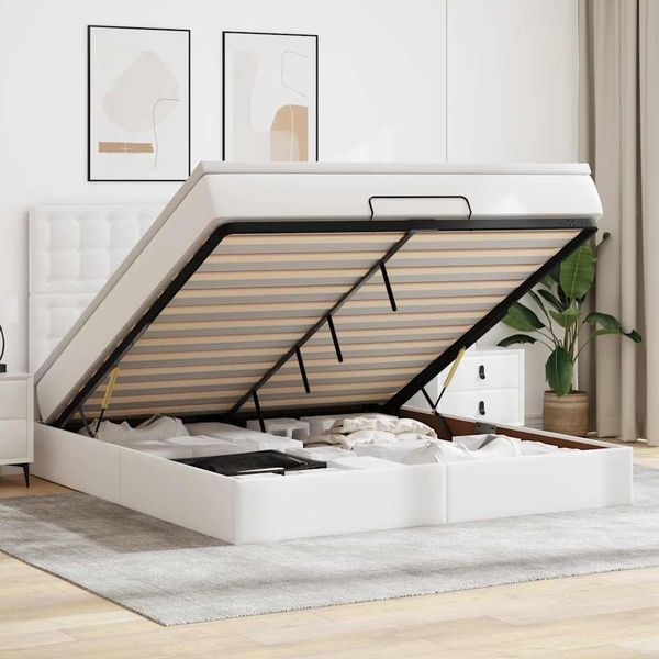 vidaXL Ottoman-Bett mit Matratze & LEDs Weiß 180x200 cm Kunstleder 3313866