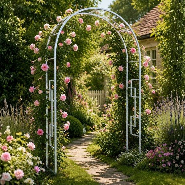 DanDiBo Rosenbogen aus Metall Stabil Verzinkt 150 cm Breit Rankbogen 96524 Gartenbogen Torbogen Rundbogen Pflanzbogen Massiv Feuerverzinkt Garten Wetterfest Volleisen
