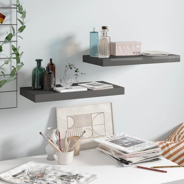 vidaXL Schweberegale 2 Stk. Hochglanz-Grau 50x23x3,8 cm MDF 323788