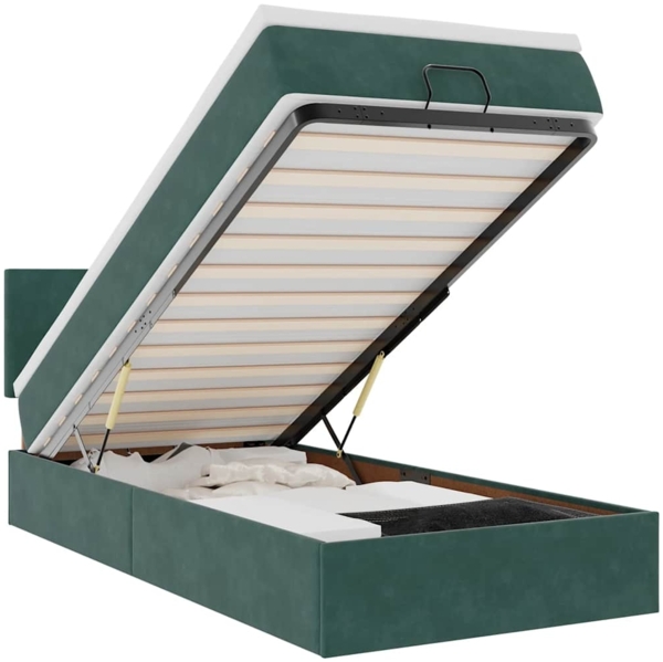 vidaXL Ottomane Bett mit Matratze & LEDs Dunkelgrün 90x200 cm Samt 3312527