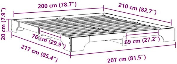 vidaXL Bettrahmen Braun 200 x 210 cm Massives Kiefernholz 872910 Bild 9