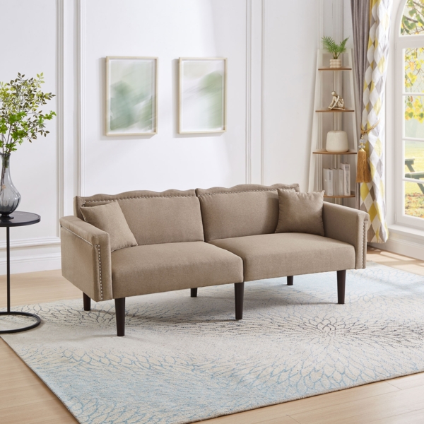 Zweisitzer-Sofa, Sofabett,Metallverzierungen,verstellbare Doppelrückenlehnen, Braun
