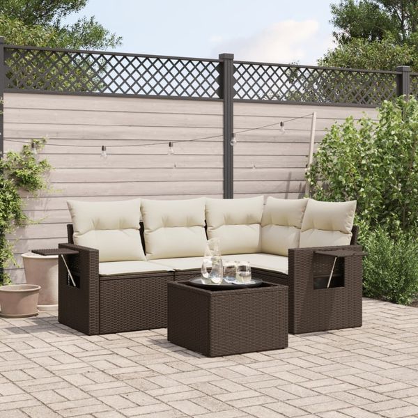 vidaXL 5-tlg. Garten-Sofagarnitur mit Kissen Braun Poly Rattan 3220122