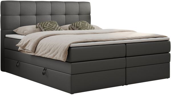 Boxspringbett mit Kopfteil und Topper, Polsterbett - LUKA-KING - 120x200cm - Dunkelgrau Kunstleder - H4 Bild 3