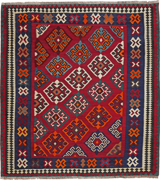 Looma 'Taban' Kelim Gashgai Old handgewebt, Schurwolle Rot, 158x172 cm