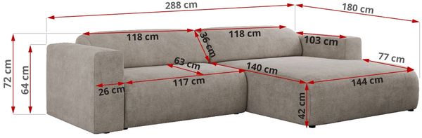 Ecksofa PASADENA, freistehendes Ecksofa, breite Armlehnen, Federsitz - rechts - Beige Stoff Bild 8