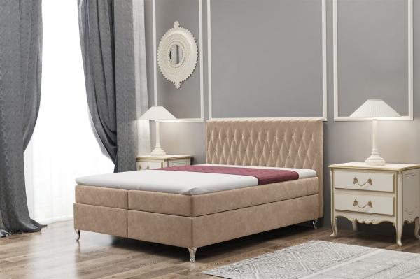 Boxspringbett Schlafzimmerbett ESME 200x200cm in Stoff Riviera Hellbraun